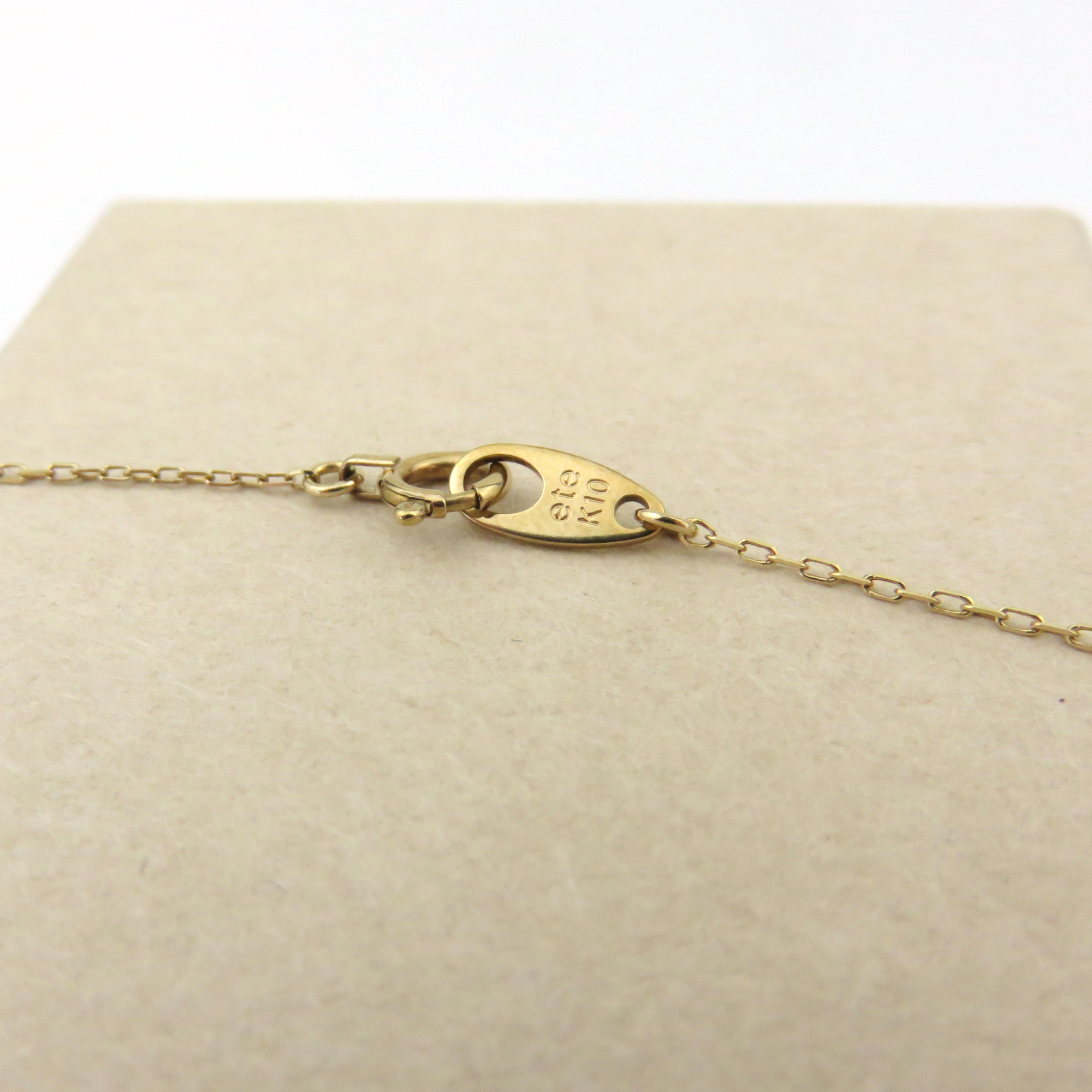 ete 10K Yellow Gold Green Gemstone Necklace Japanese Designer 40cm with Box