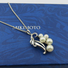 Mikimoto 925 Sterling Silver Grape 5 Akoya Pearl Pendant Necklace w/ Box