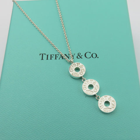 TIFFANY & CO 925 Sterling Silver 1837 Triple Drop Circle Pendant Necklace w/ Box