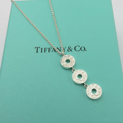 TIFFANY & CO 925 Sterling Silver 1837 Triple Drop Circle Pendant Necklace w/ Box