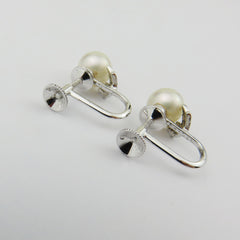 Mikimoto 925 Sterling Silver Leaf Akoya Pearl Screw On Earrings