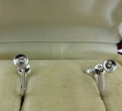 Mikimoto 925 Sterling Silver Leaf Akoya Pearl Screw On Earrings