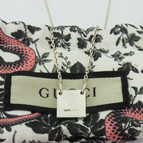 Gucci 925 Sterling Silver Mini Square Tag Pendant Necklace with Pouch
