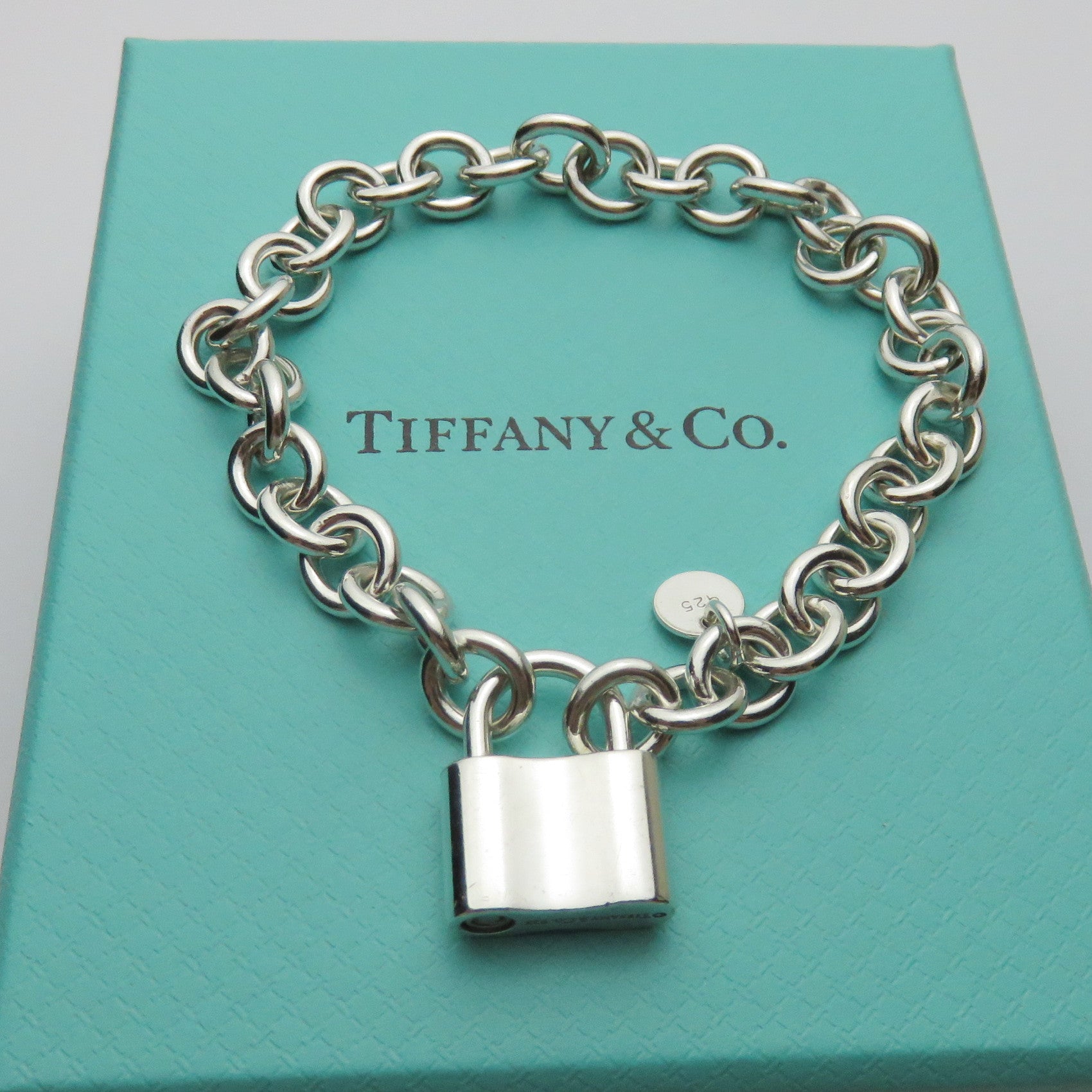 TIFFANY & CO 925 Sterling Silver 1837 Padlock Bold Chain Bracelet with Box