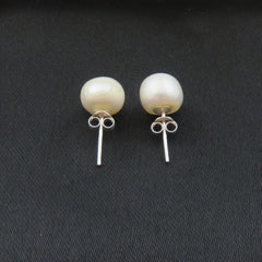 Genuine Freshwater Pearl Earrings 925 Sterling Silver Stud 9.5mm Pearls Box