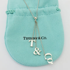 TIFFANY & CO 925 Sterling Silver T & CO Dangle Pendant Necklace with Pouch