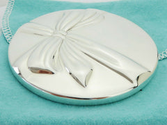 TIFFANY & CO 925 Silver Plate Ribbon Compact Makeup Mirror Very Good Condition