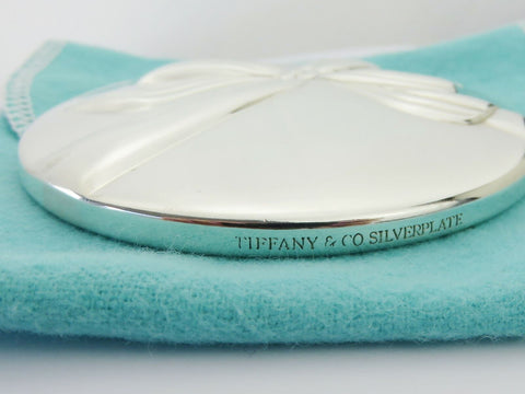 TIFFANY & CO 925 Silver Plate Ribbon Compact Makeup Mirror Very Good Condition