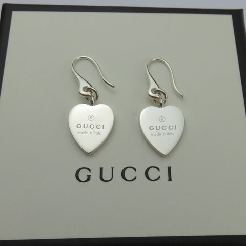 Gucci 925 Sterling Silver Trademark Heart Dangle Earrings with Box Pouch
