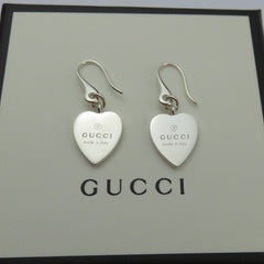 Gucci 925 Sterling Silver Trademark Heart Dangle Earrings with Box Pouch