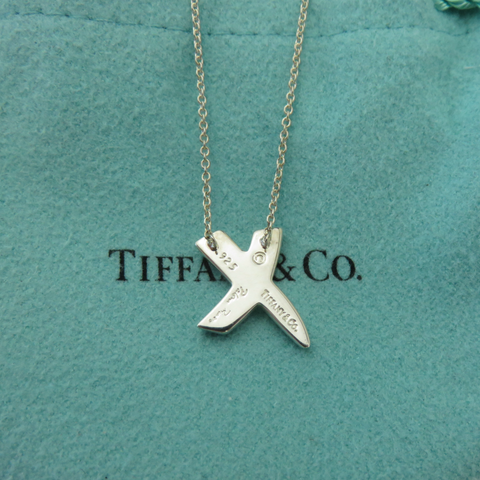 TIFFANY & CO 925 Sterling Silver Kiss X Pendant Necklace with Pouch