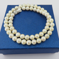 Japanese Vintage Akoya Pearl Strand Necklace 7-7.5mm Silver Clasp 42cm