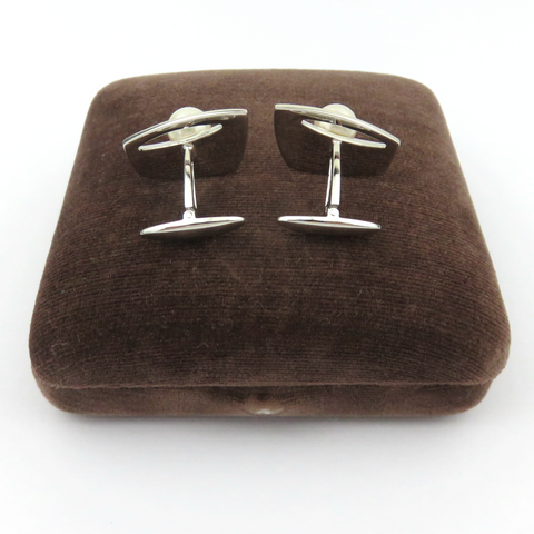 MIKIMOTO 925 Sterling Silver 7.3mm Akoya Pearl Geometric Cufflinks Japan w/ Box