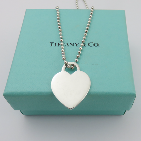 TIFFANY & CO 925 Silver Return to Tiffany Heart Tag Long Beaded Chain Necklace