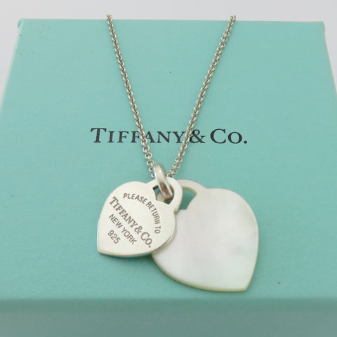 TIFFANY & CO 925 Silver Mother of Pearl Return to Tiffany Double Heart Necklace