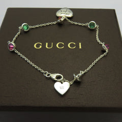 Gucci 925 Silver Red Green Rhinestones Blind for Love Heart Tag Bracelet with Box