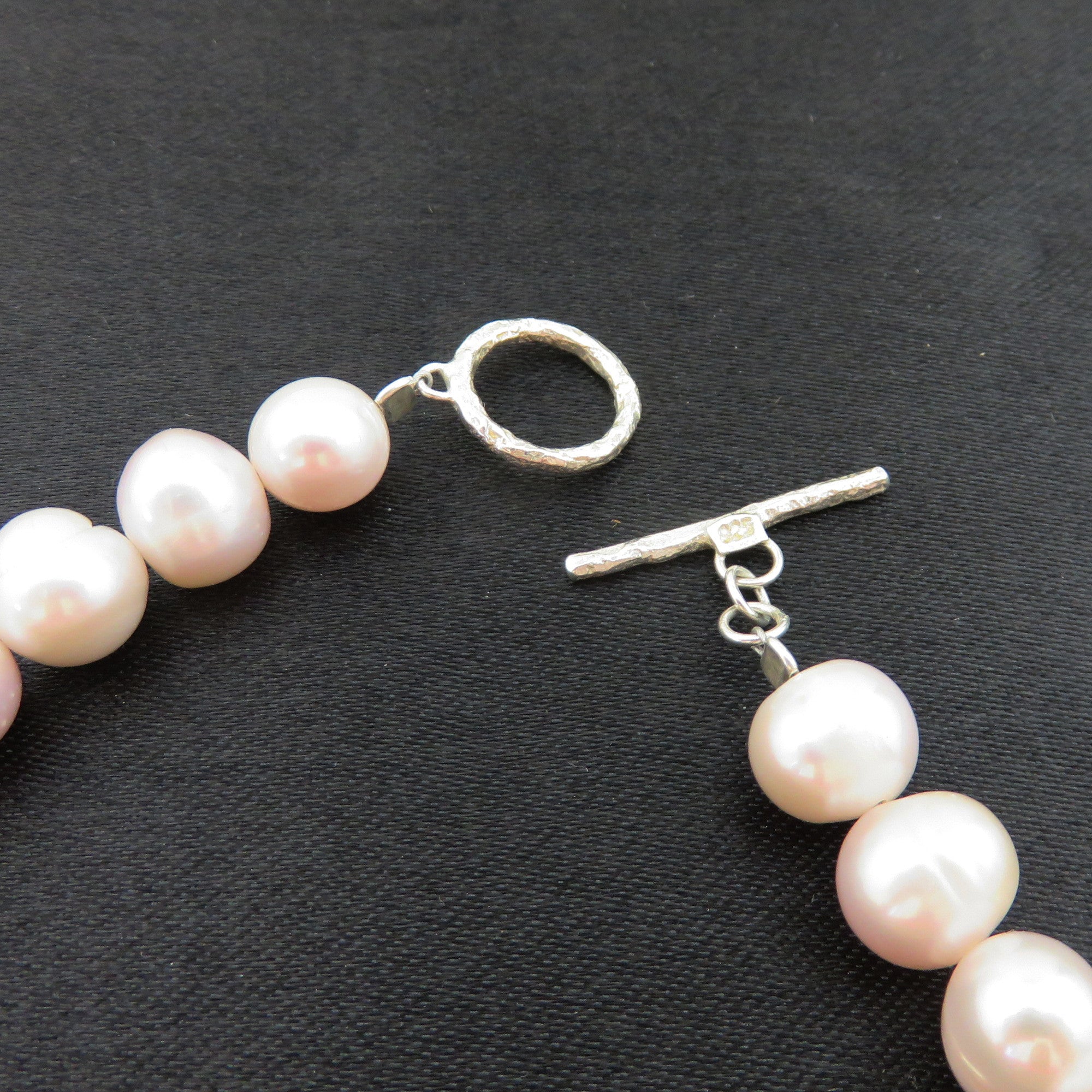 Real Freshwater Pearl Necklace 10-11mm Handmade 925 Silver Toggle Clasp 43cm
