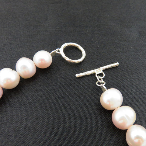 Real Freshwater Pearl Necklace 10-11mm Handmade 925 Silver Toggle Clasp 43cm