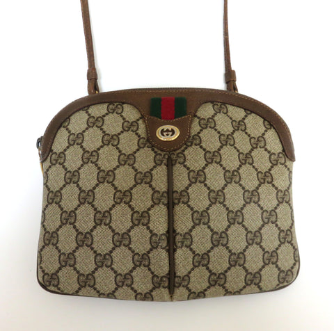GUCCI Vintage Brown GG Monogram Canvas Leather Small Cross Body Clutch Bag 2Way