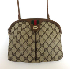 GUCCI Vintage Brown GG Monogram Canvas Leather Small Cross Body Clutch Bag 2Way