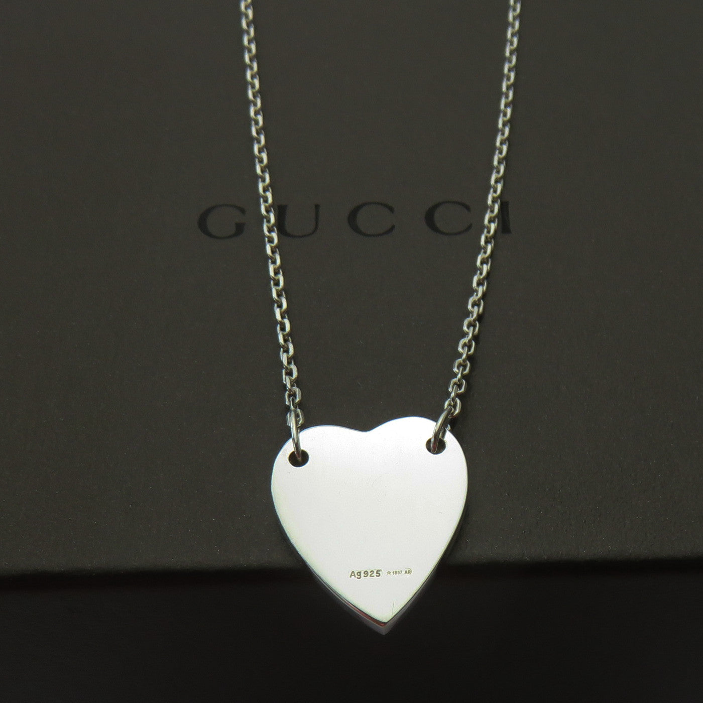 Gucci 925 Sterling Silver Trademark Heart Pendant Necklace Made in Italy