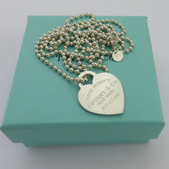 TIFFANY & CO 925 Silver Return to Tiffany Heart Tag Long Beaded Chain Necklace