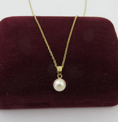 Authentic Mikimoto 14K Yellow Gold 6.7mm Akoya Pearl Pendant Necklace w/ Box