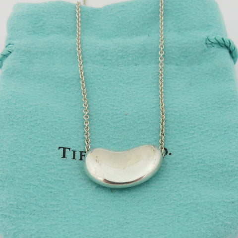 TIFFANY & CO 925 Sterling Silver Large Bean Pendant Necklace with Pouch