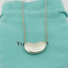 TIFFANY & CO 925 Sterling Silver Large Bean Pendant Necklace with Pouch