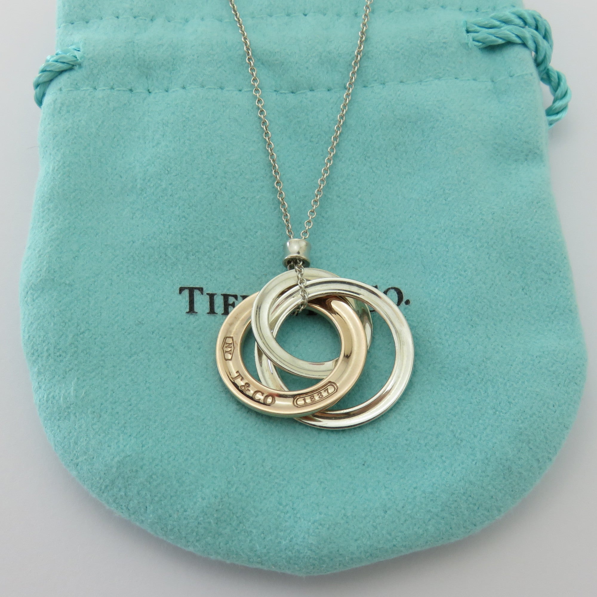 TIFFANY & CO Sterling Silver RUBEDO Metal 1837 Interlocking Circles Necklace