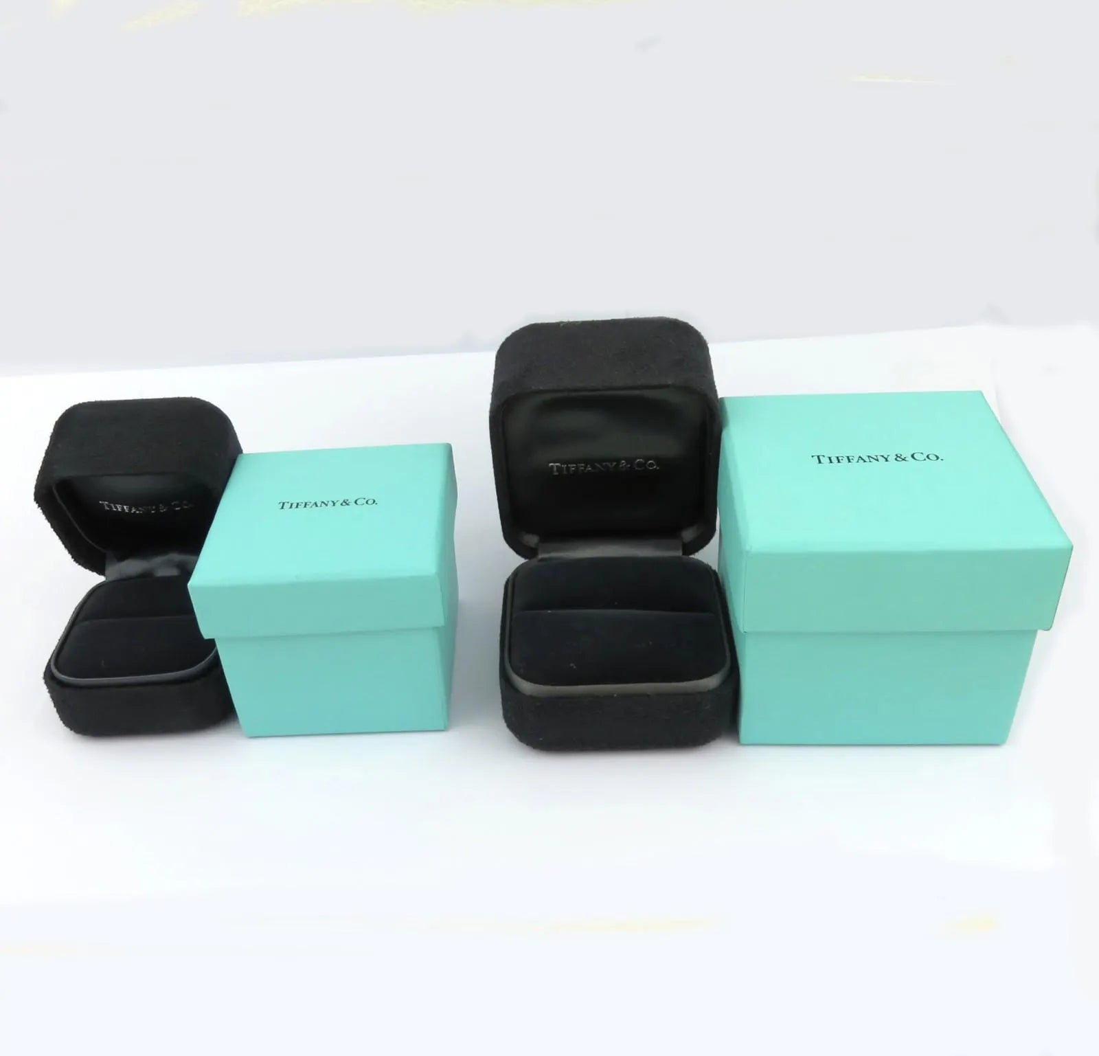 TIFFANY and CO Black Suede Ring Boxes (Large & Small) + Blue Boxes Empty