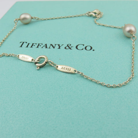 TIFFANY & CO 925 Silver Pearls By The Yard Open Heart Bracelet with Box