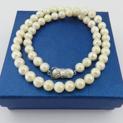 Japanese Vintage Akoya Pearl Strand Necklace 7-7.5mm Silver Clasp 42cm