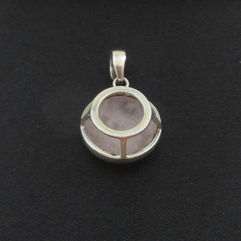 Natural Rose Quartz Pendant 925 Sterling Silver Charm Round Handmade 1.9cm Box