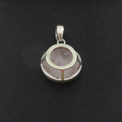 Natural Rose Quartz Pendant 925 Sterling Silver Charm Round Handmade 1.9cm Box