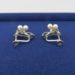 Mikimoto 925 Sterling Silver 3 Akoya Pearl Cluster Screw On Earrings
