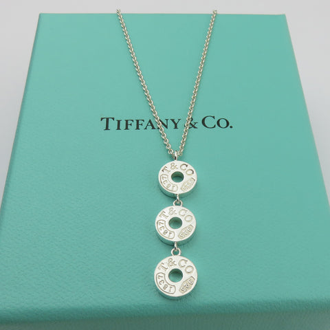 TIFFANY & CO 925 Sterling Silver 1837 Triple Drop Circle Pendant Necklace w/ Box