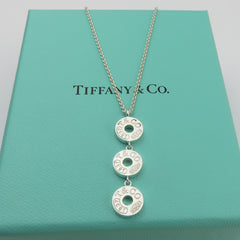 TIFFANY & CO 925 Sterling Silver 1837 Triple Drop Circle Pendant Necklace w/ Box