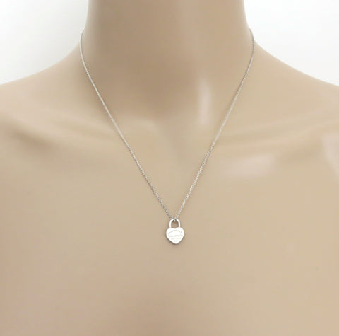 TIFFANY & CO 925 Silver Return to Tiffany Mini Heart Lock Pendant Necklace