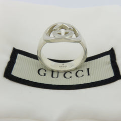 GUCCI 925 Sterling Silver Interlocking G Logo Ring Size 7 with Pouch