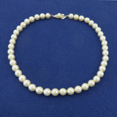 Japanese Vintage Akoya Pearl Strand Necklace 7.7-8.3mm Silver Clasp 38cm