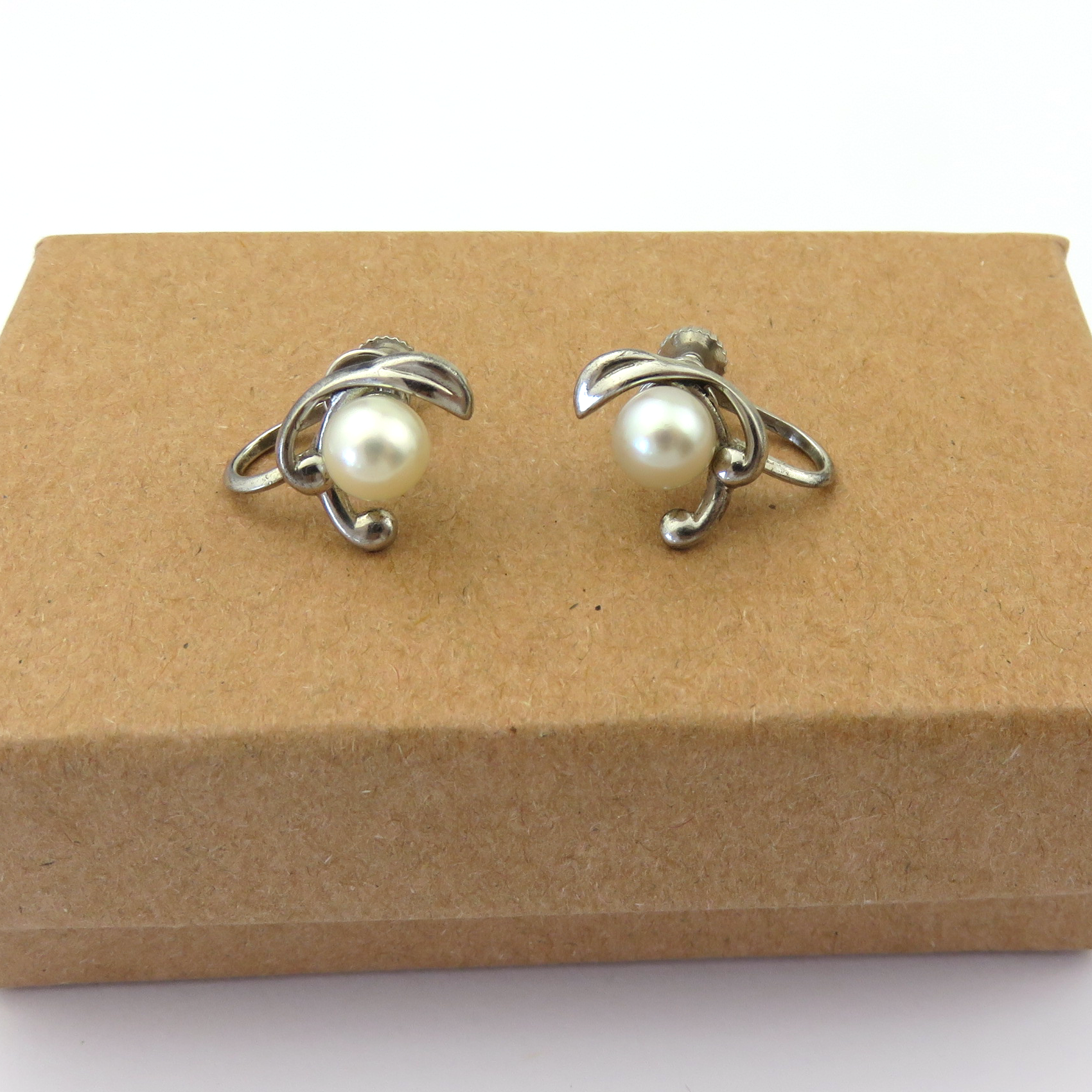 Vintage Japanese 6.2mm Akoya Pearl Sterling Silver Screw On Earrings