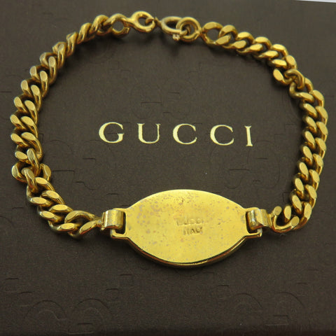 Gucci Vintage Gold Tone Metal Red Oval Tag Bracelet