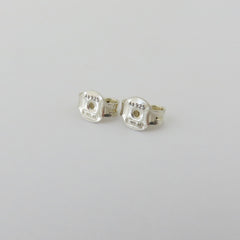 GUCCI 925 Sterling Silver Trademark Heart Tag Stud Earrings 