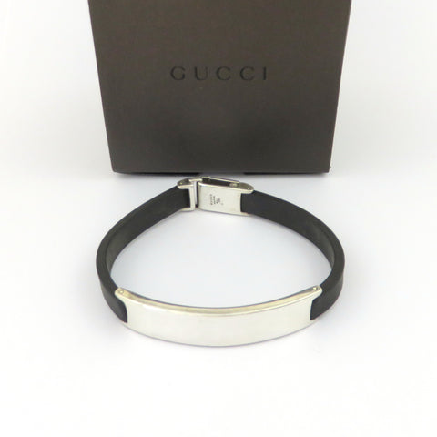 Gucci 925 Sterling Silver Rubber Bar Unisex Bracelet with Box Made in Italy