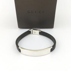 Gucci 925 Sterling Silver Rubber Bar Unisex Bracelet with Box Made in Italy
