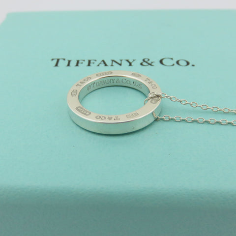 TIFFANY & CO 925 Sterling Silver 1837 Circle Pendant Necklace with Pouch