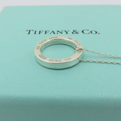 TIFFANY & CO 925 Sterling Silver 1837 Circle Pendant Necklace with Pouch