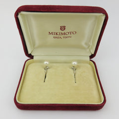 Mikimoto 925 Sterling Silver Leaf Akoya Pearl Screw On Earrings