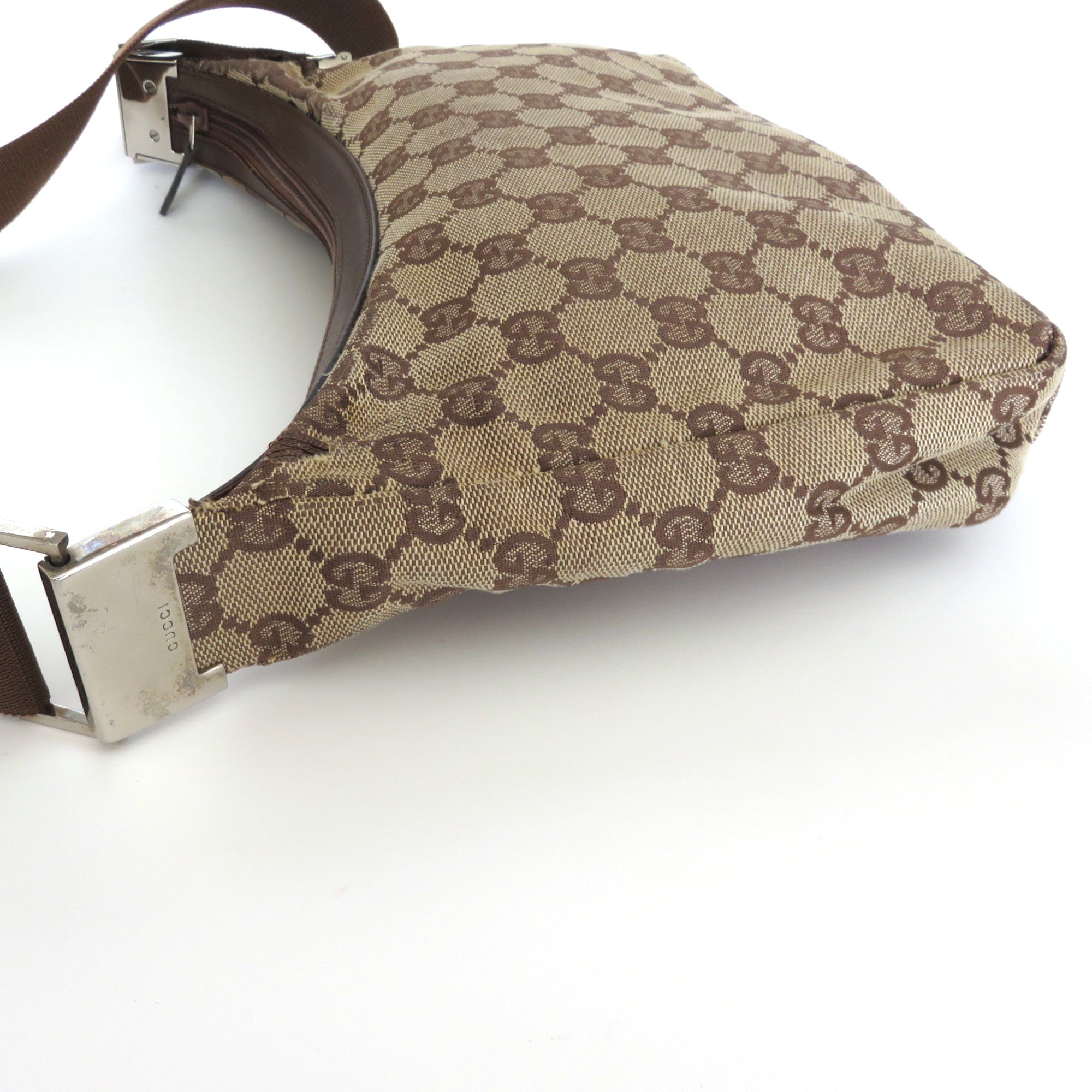 GUCCI Brown GG Monogram Canvas Leather Unisex Cross Body Shoulder Bag Purse 